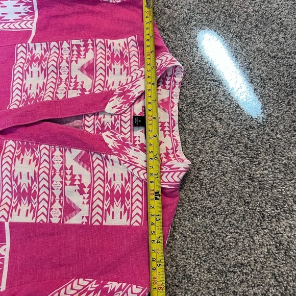 MSK Pink White Long Sleeve Aztec Geometric Print Linen Dress Women’s Size M - Picture 7 of 9